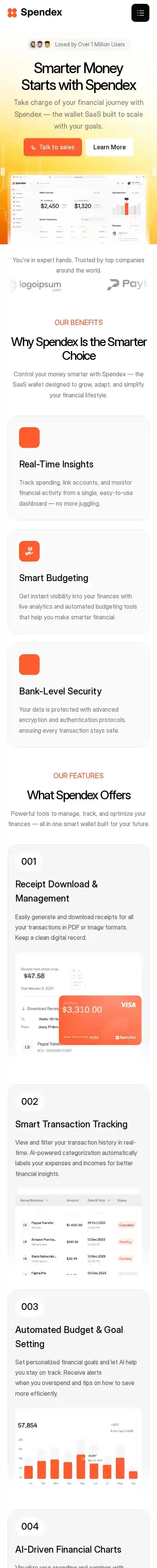Spendex home page on mobile