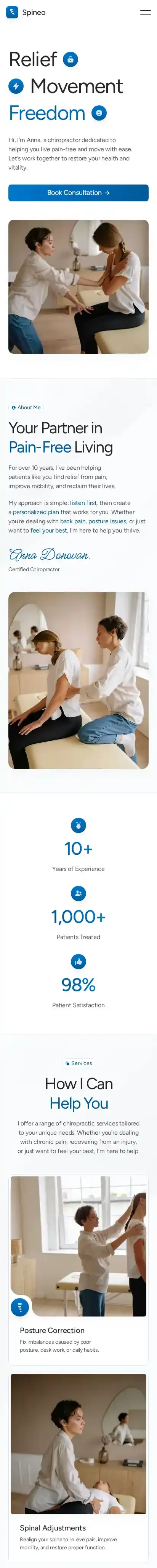 Spineo home page on mobile