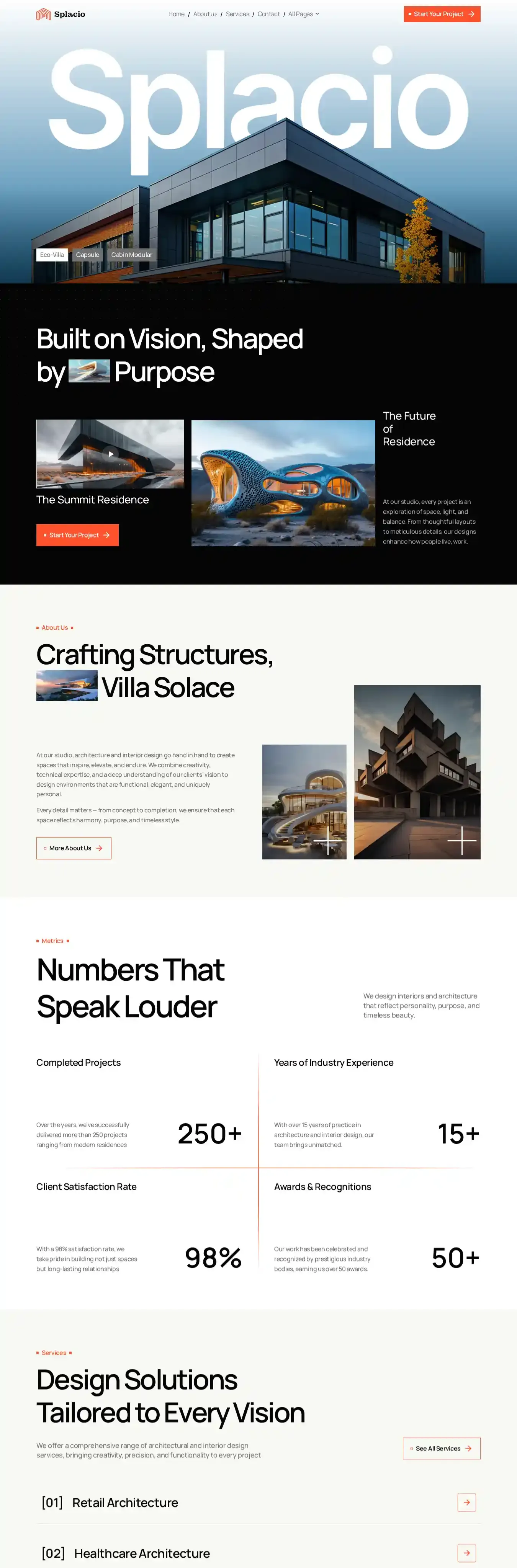 Splacio – Interior home page on desktop
