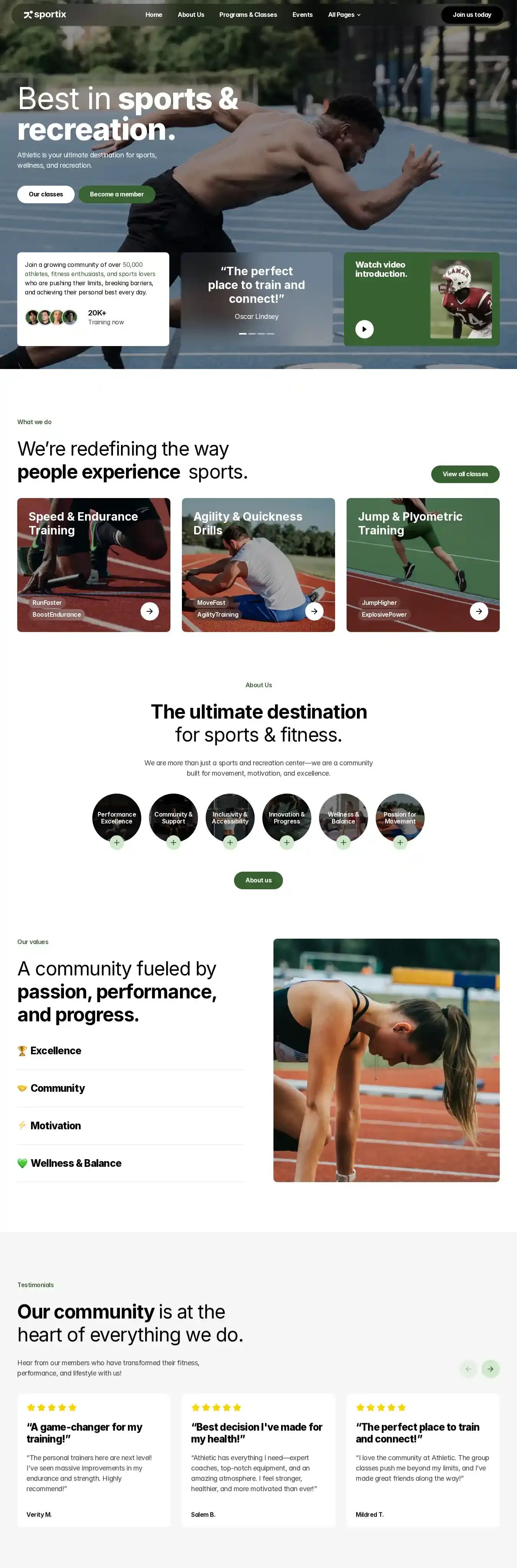 Sport Facilities home page on desktop