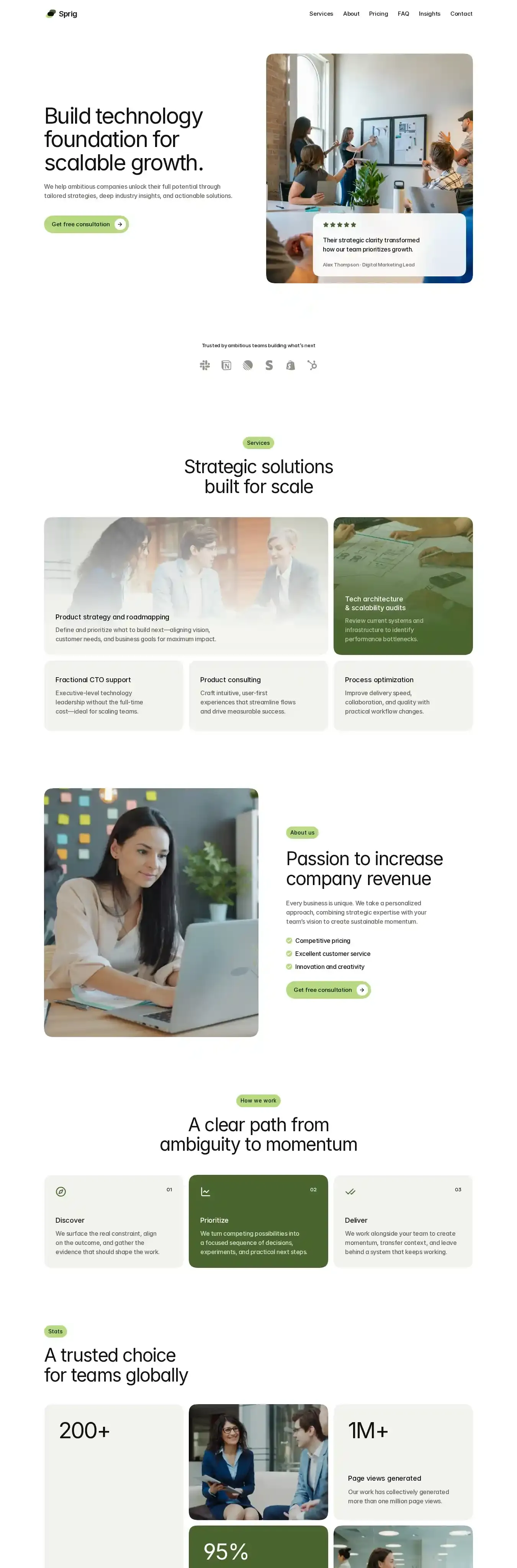 Sprig Advisory home page on desktop
