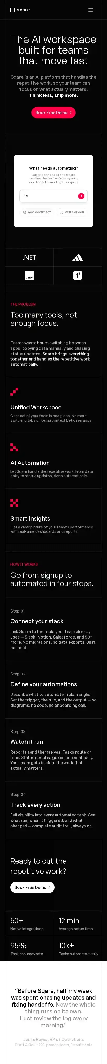 Sqare home page on mobile