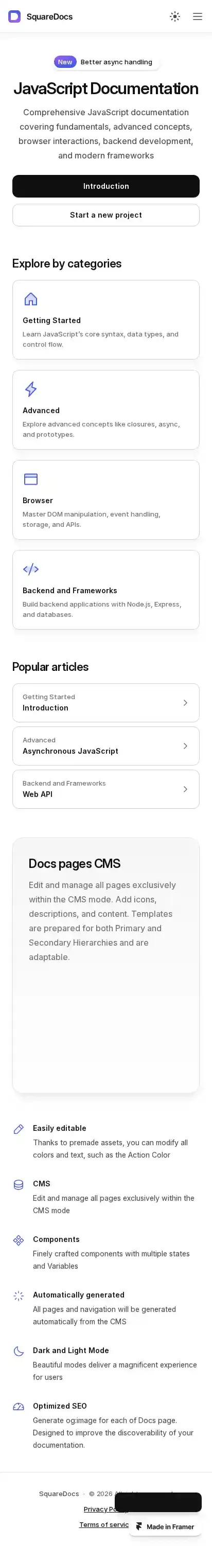 Squaredocs home page on mobile