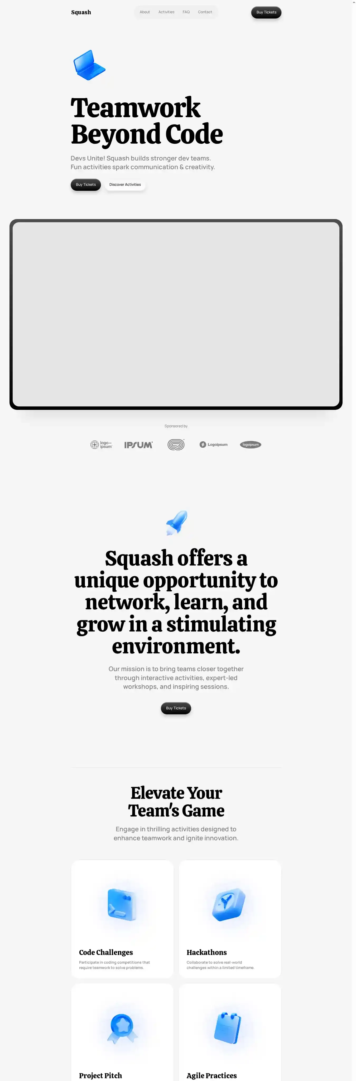Squash home page on desktop