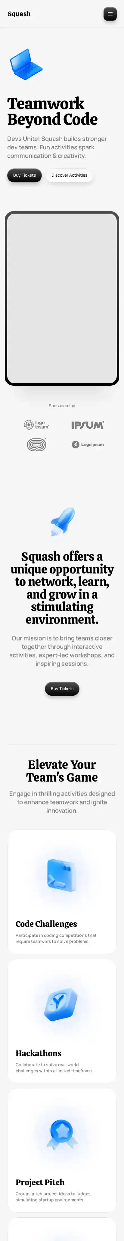 Squash home page on mobile