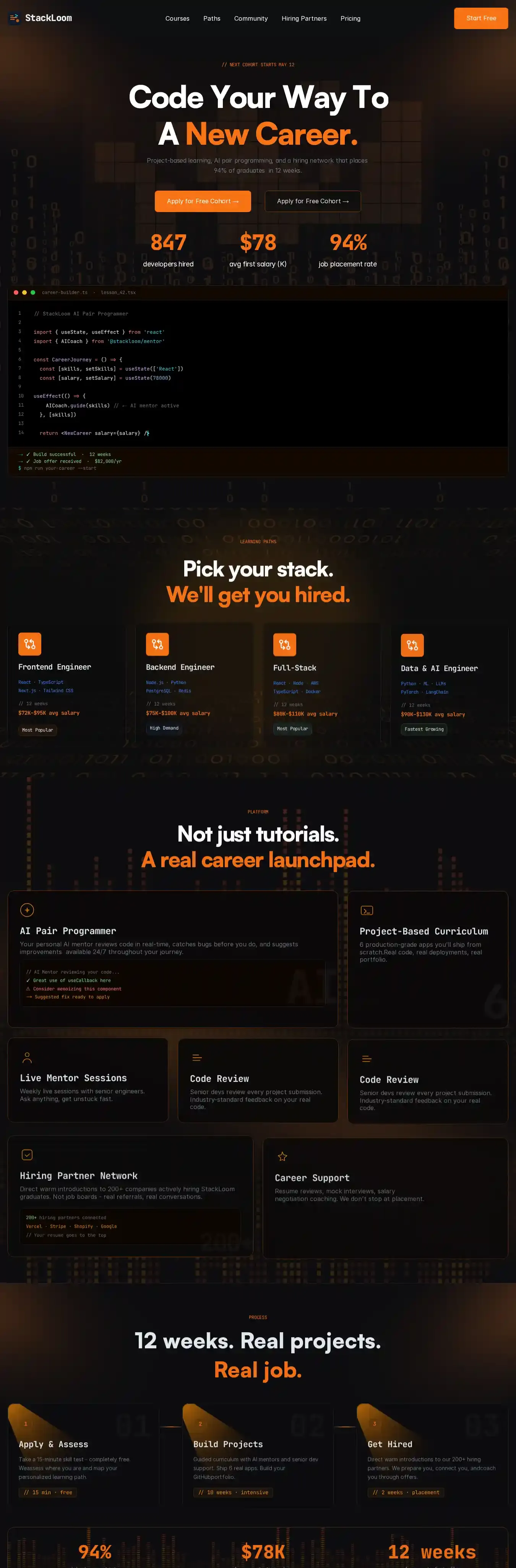 StackLoom home page on desktop