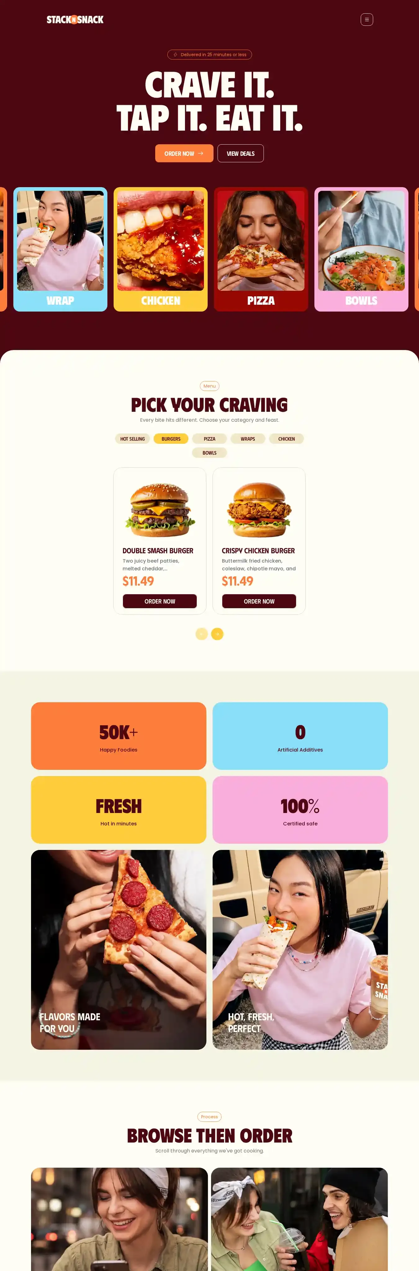 StacknSnack home page on desktop