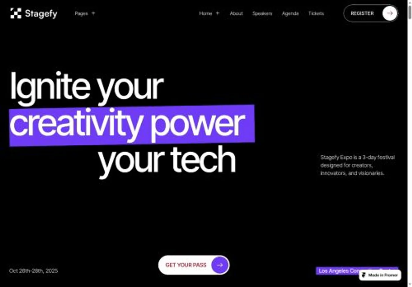 Stagefy home page on desktop