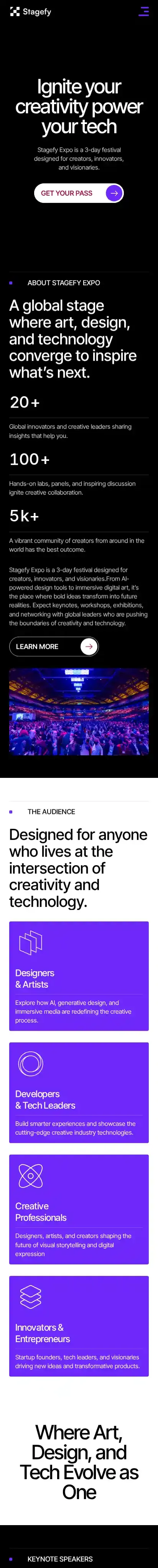 Stagefy home page on mobile