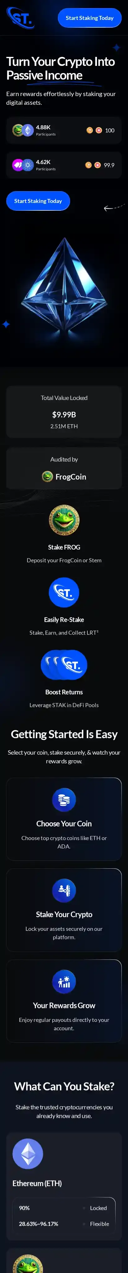 Stak home page on mobile