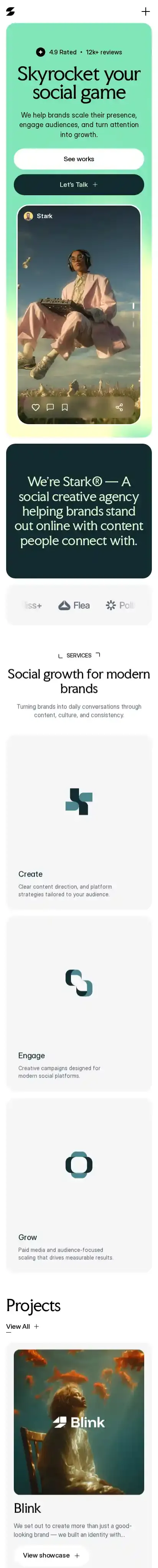 StarkPro home page on mobile