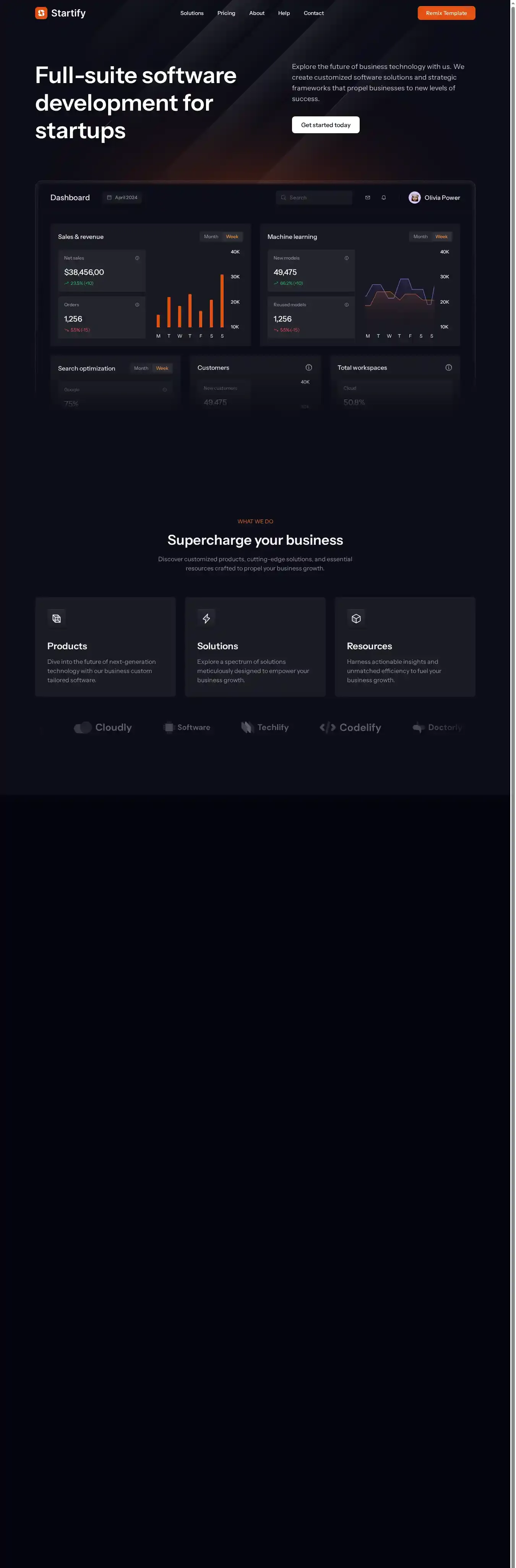 Startify home page on desktop