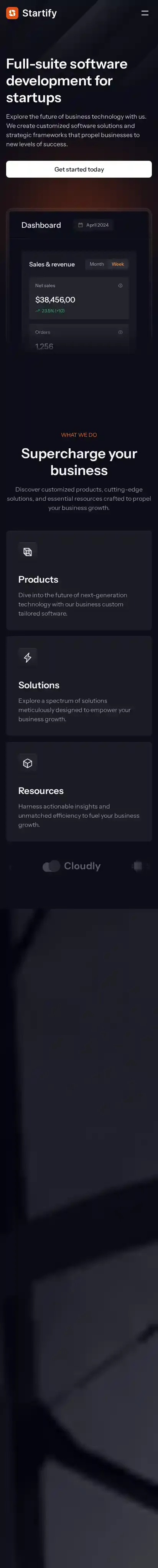 Startify home page on mobile
