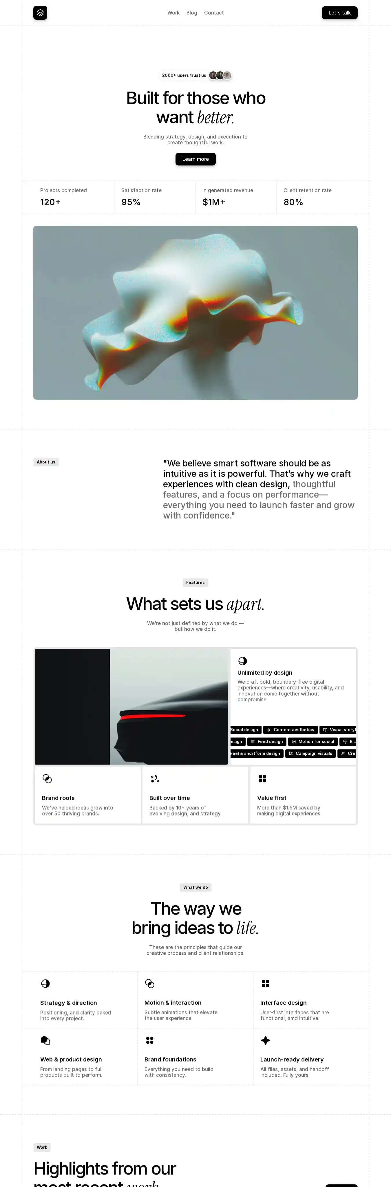 Startify home page on desktop