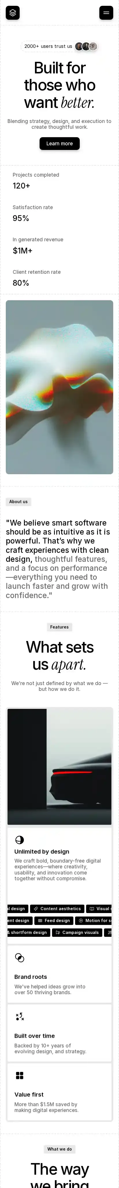 Startify home page on mobile