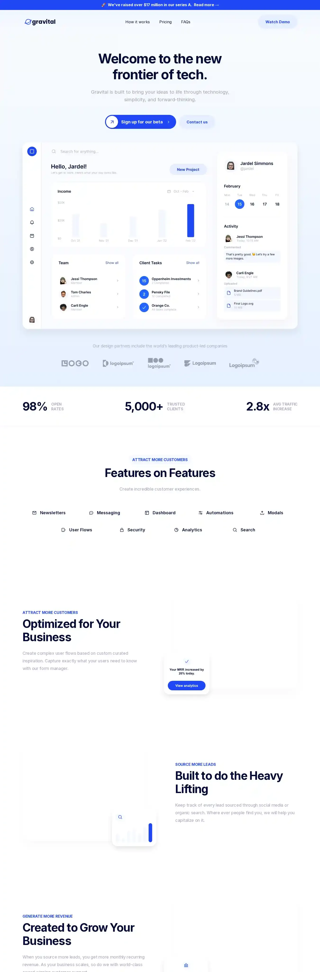 Gravital home page on desktop