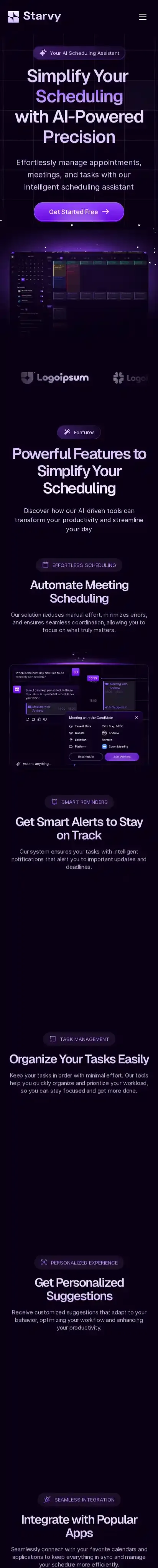 Starvy home page on mobile