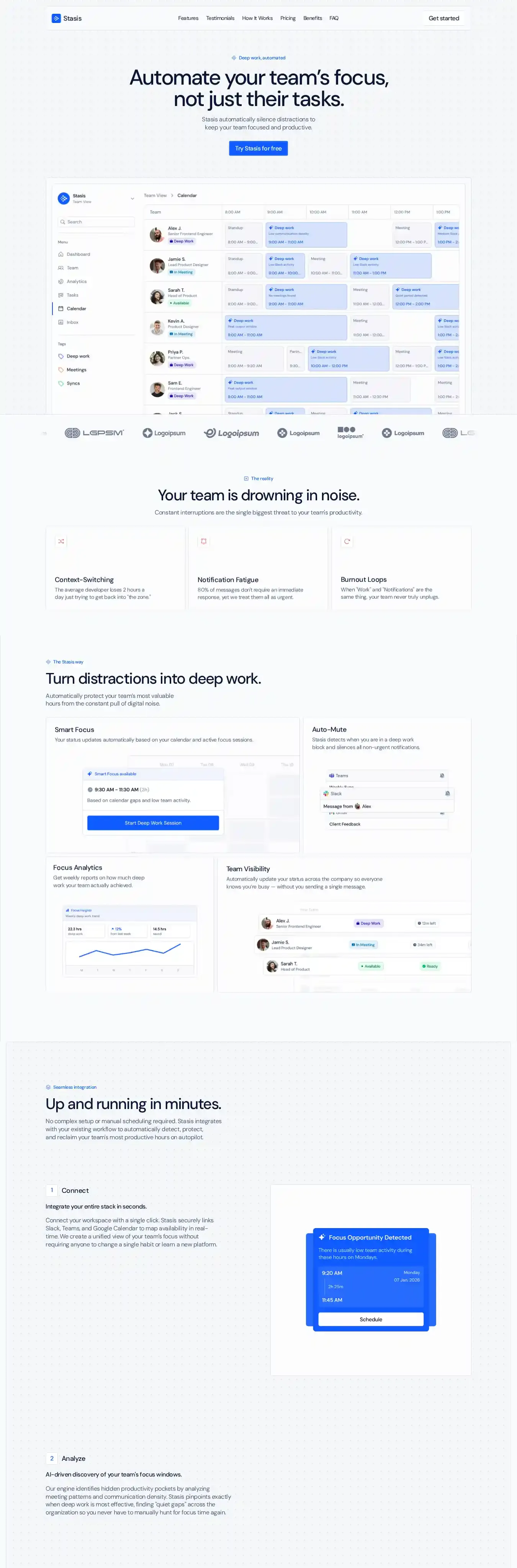 Stasis home page on desktop