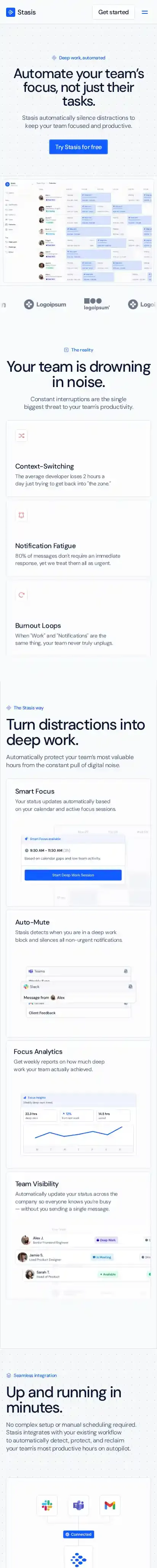 Stasis home page on mobile