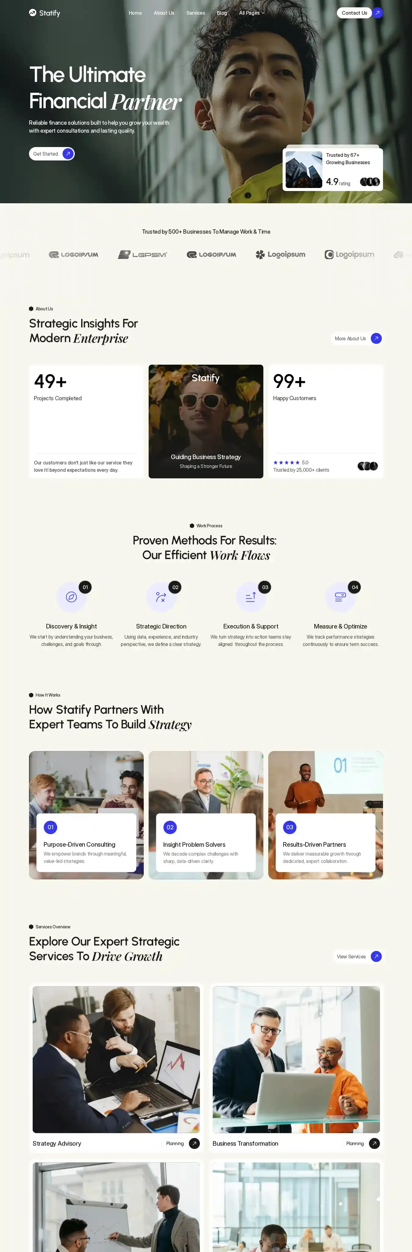 Statify home page on desktop