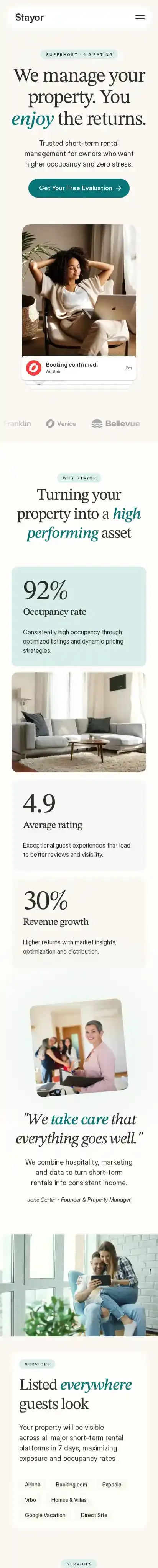 Stayor home page on mobile