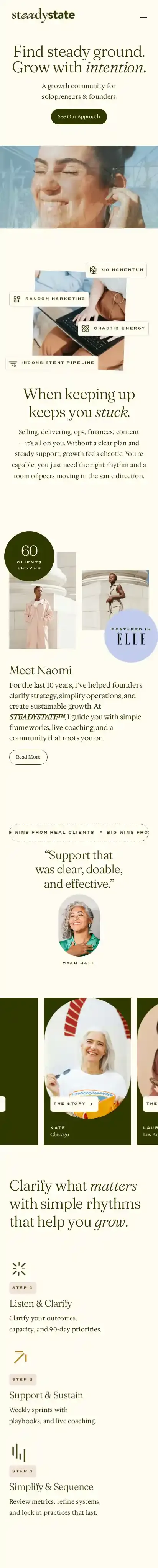 SteadyState home page on mobile