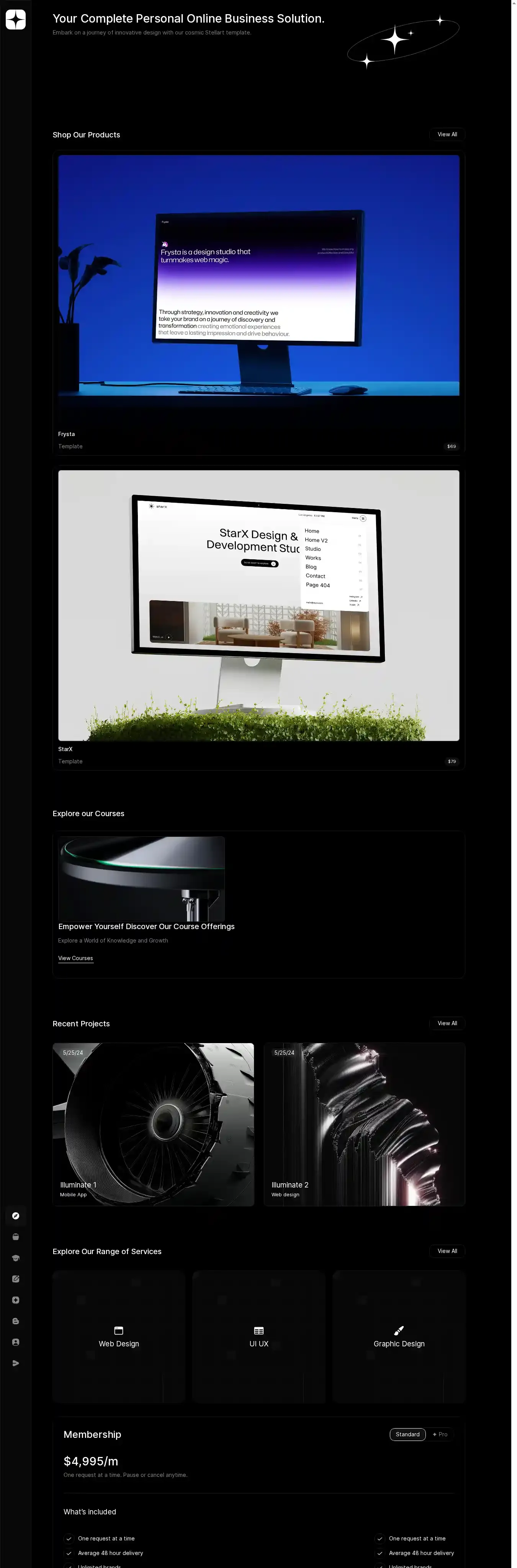 Stellart home page on desktop