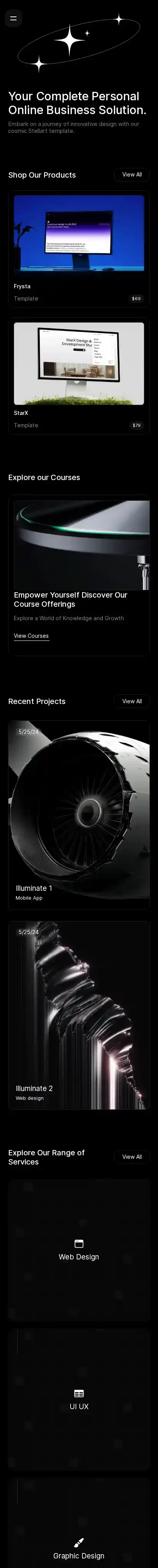 Stellart home page on mobile