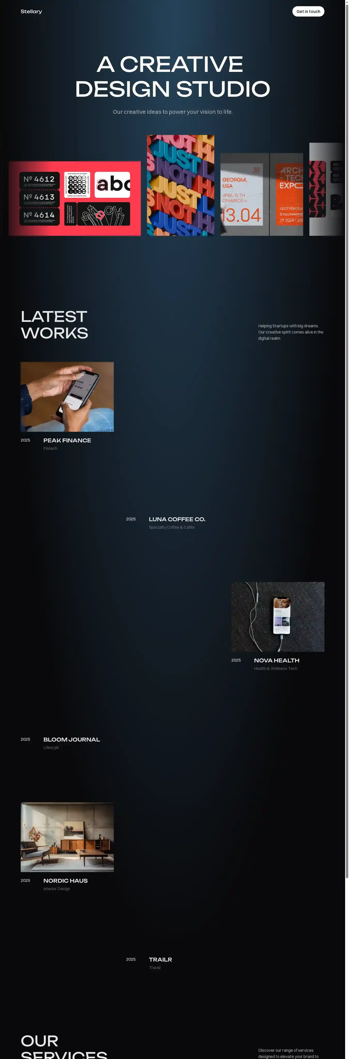 Stellary home page on desktop
