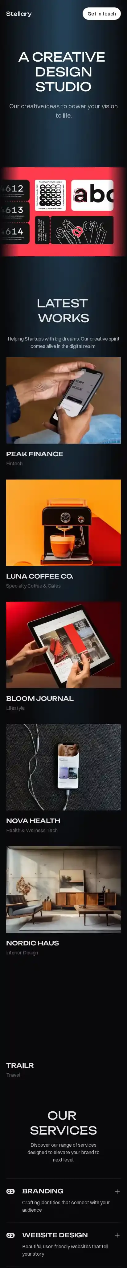 Stellary home page on mobile