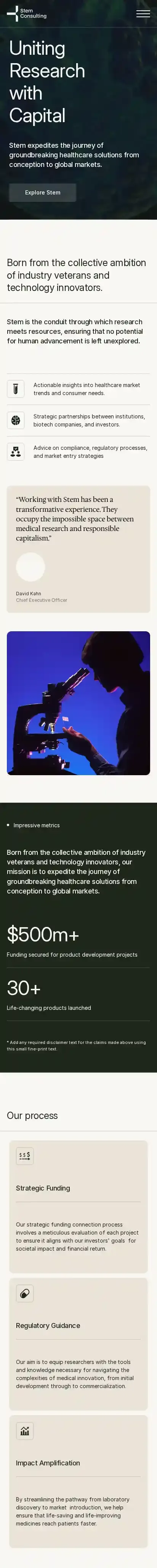 Stem Capital home page on mobile