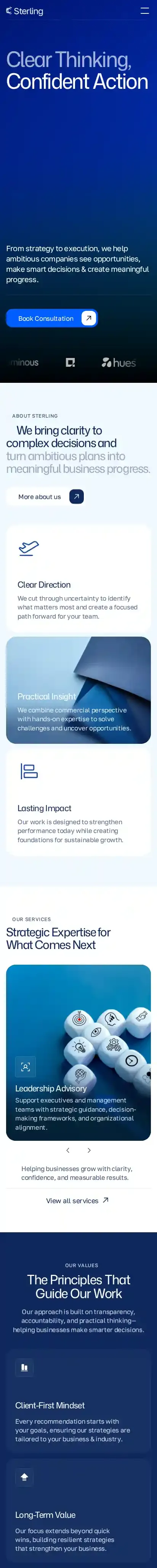 Sterling Biz home page on mobile
