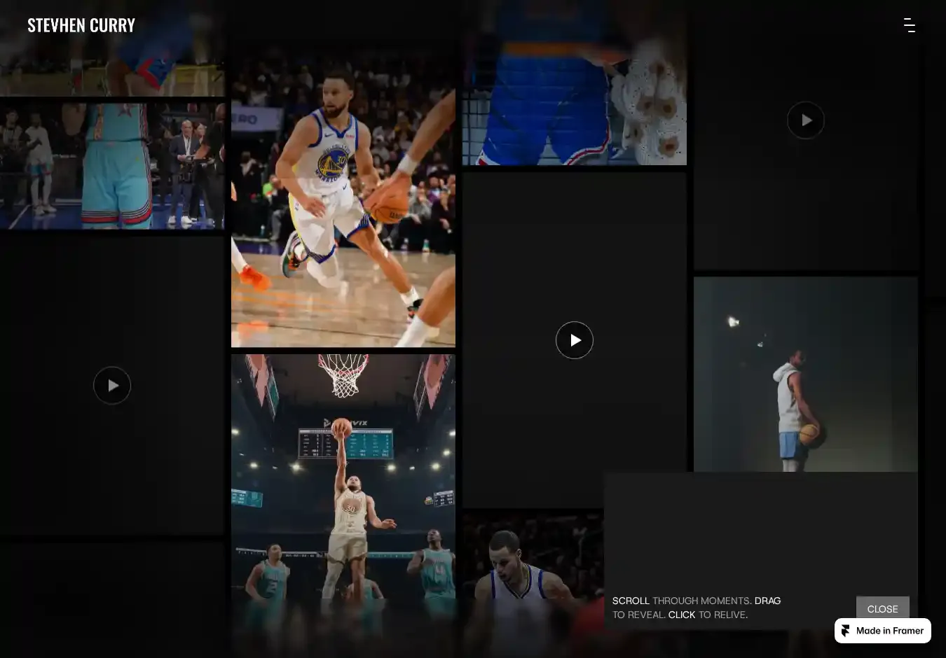 STEVHEN CURRY home page on desktop