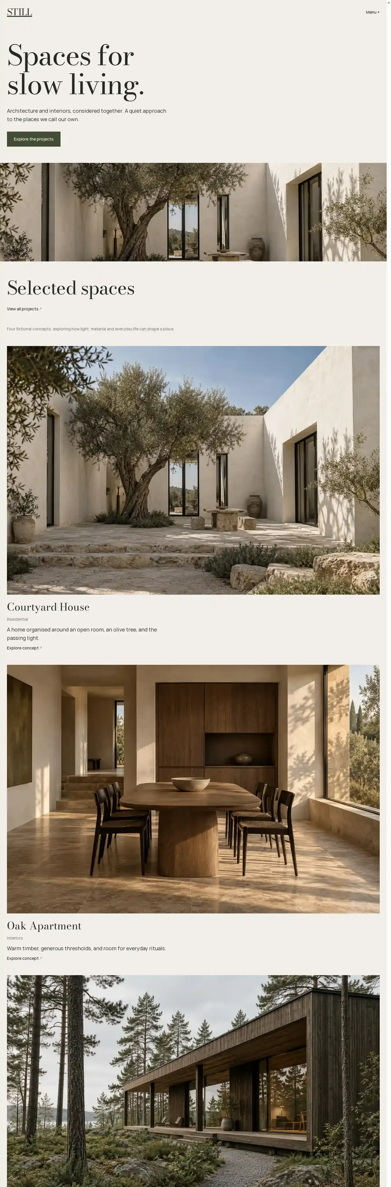 STILL Atelier home page on desktop