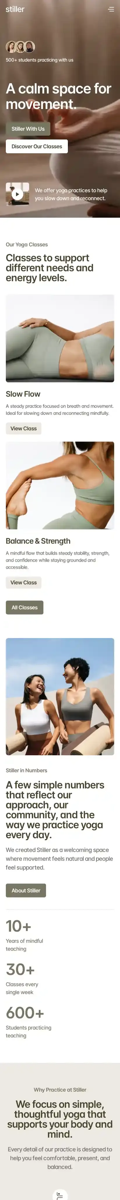 Stiller home page on mobile