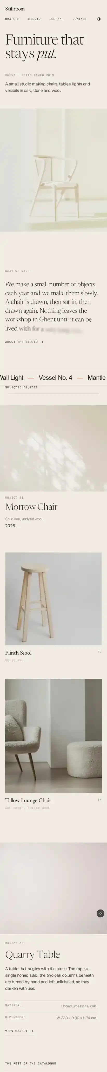 Stillroom home page on mobile