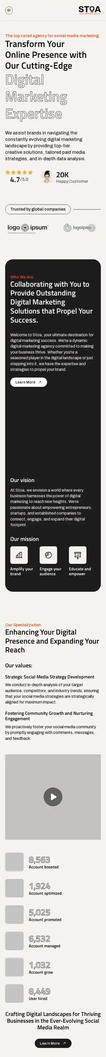 STOA home page on mobile