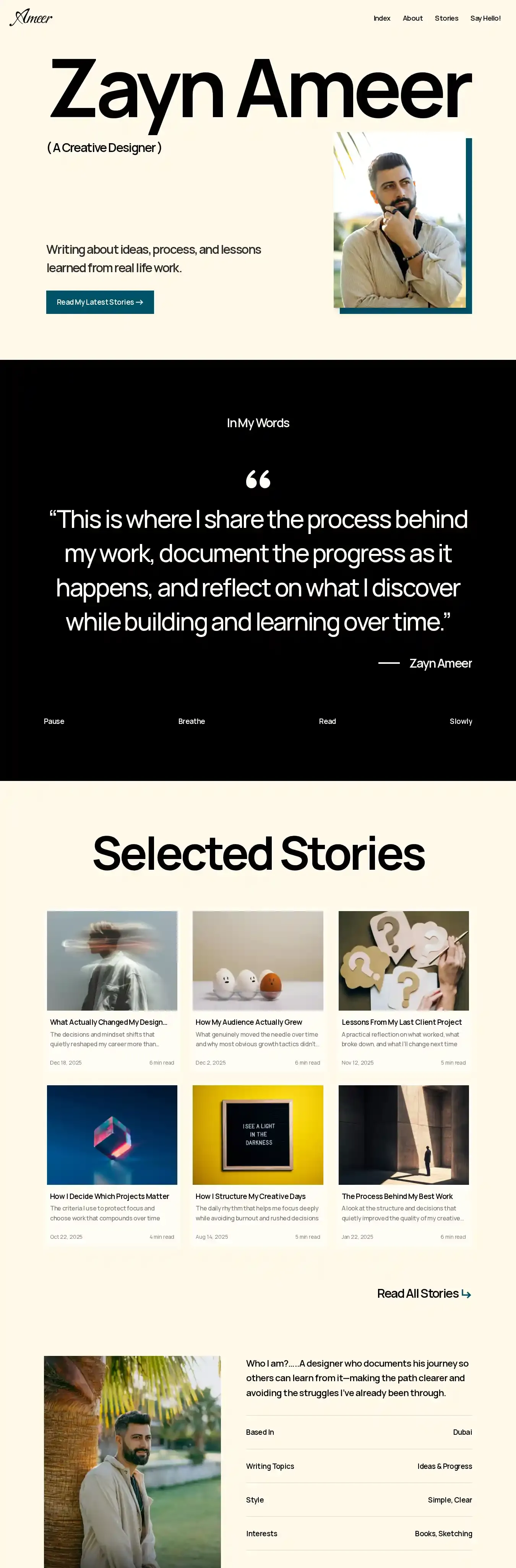 Stories home page on desktop