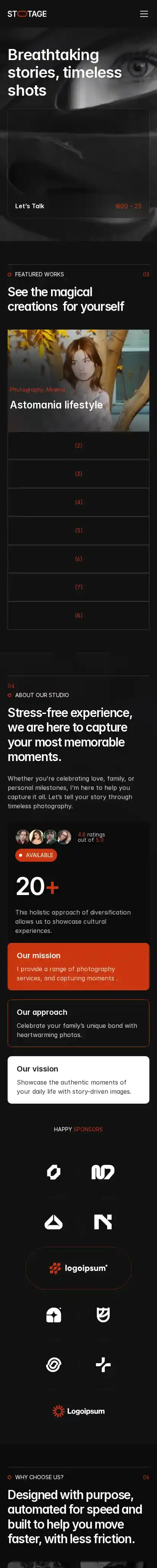 Stotage home page on mobile