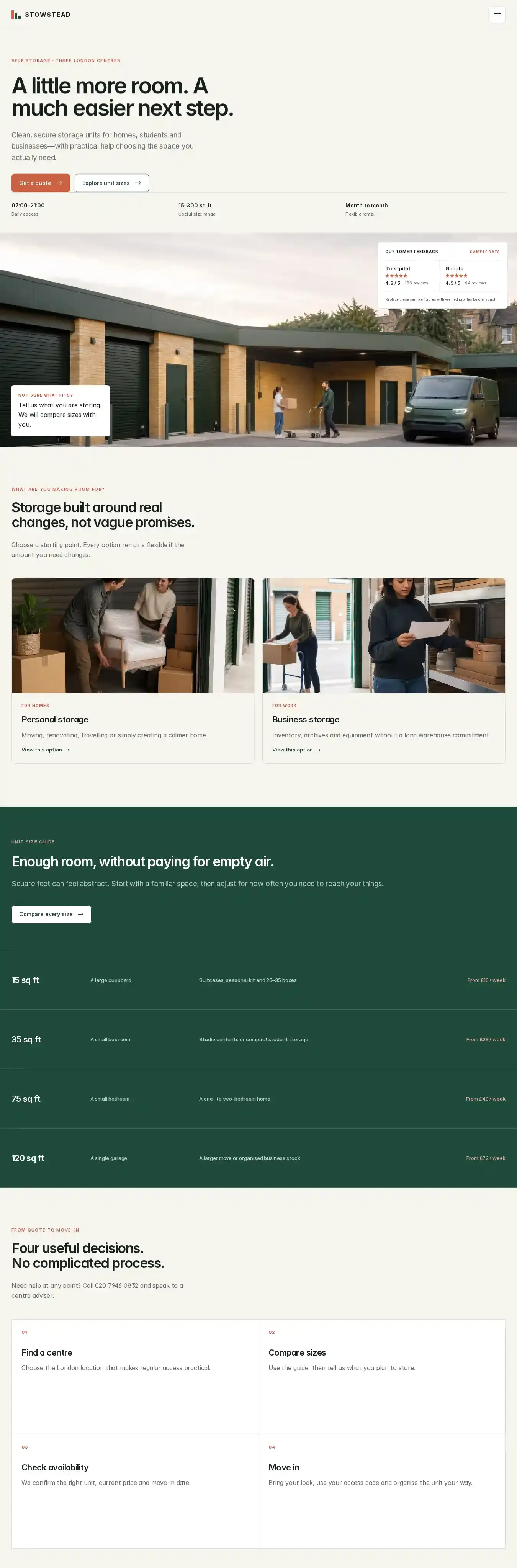 STOWSTEAD home page on desktop
