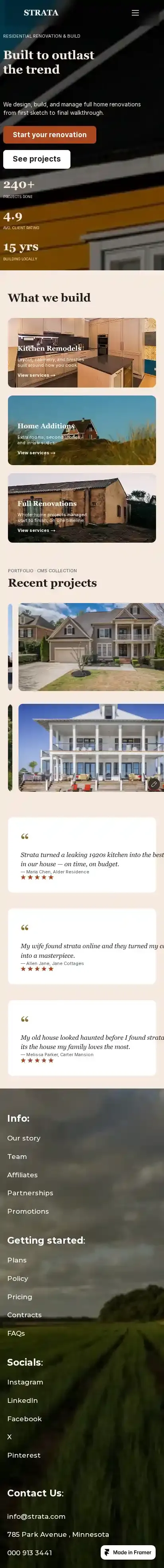 Strata Architect home page on mobile