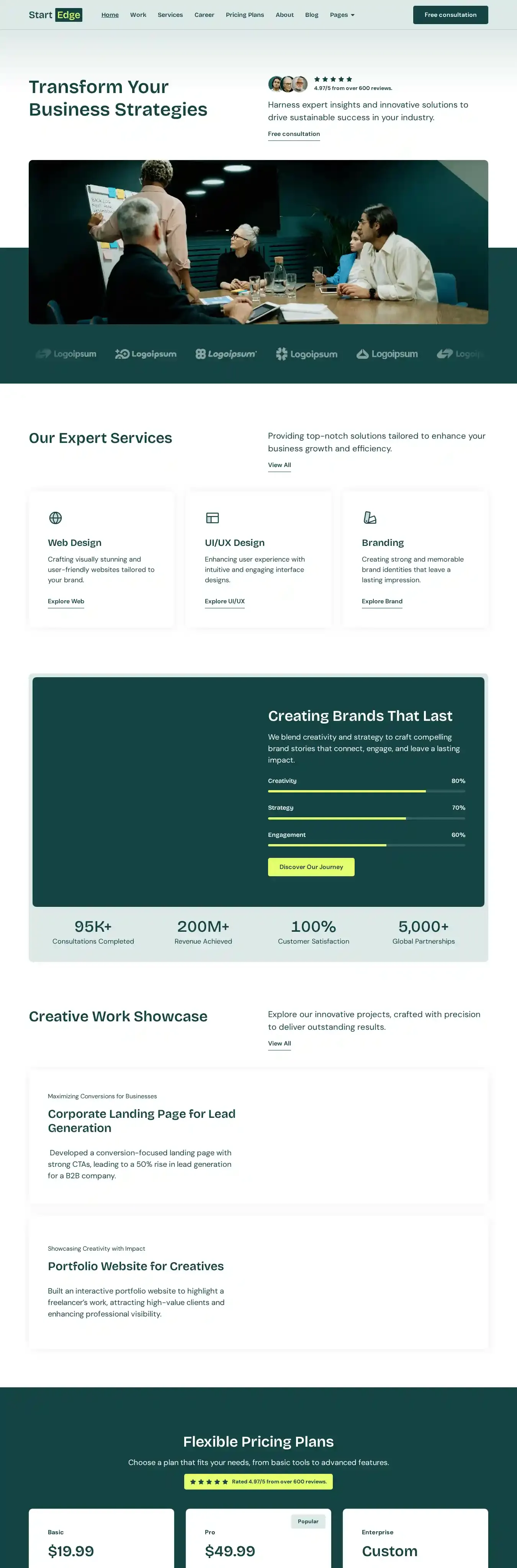 StratEdge home page on desktop