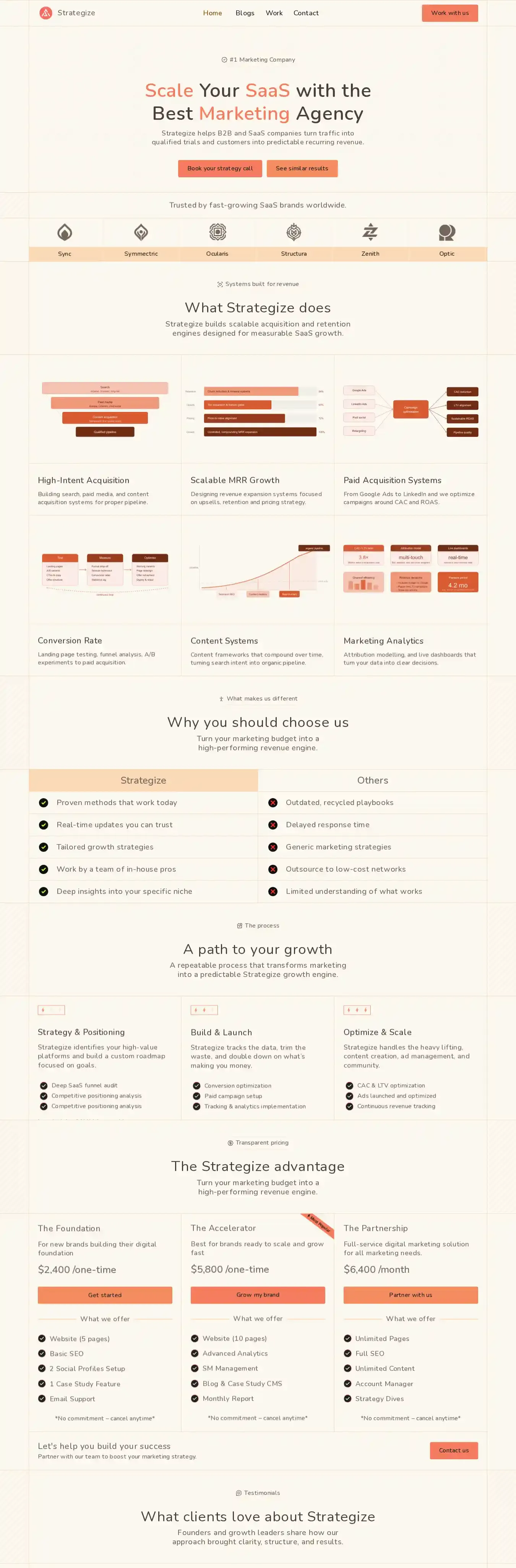 Strategize home page on desktop