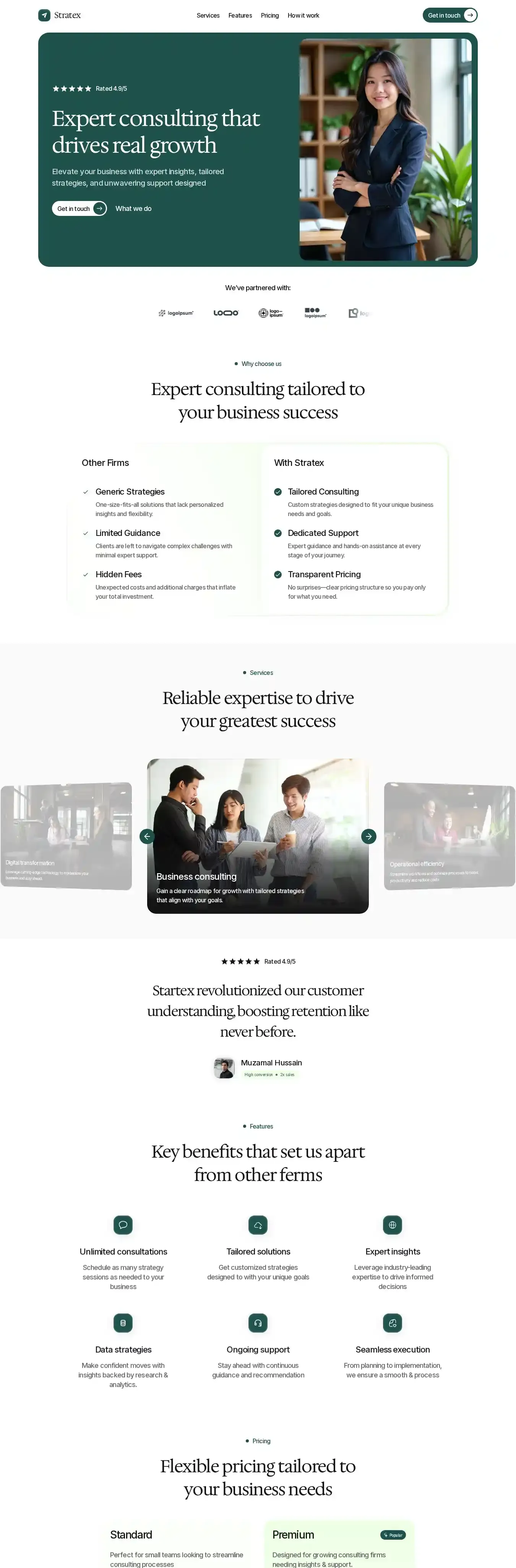 Stratex home page on desktop