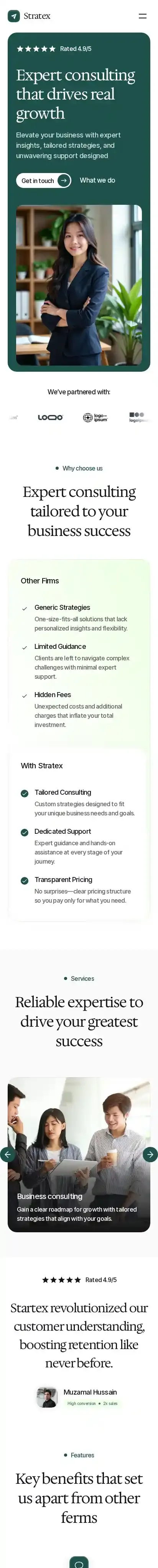 Stratex home page on mobile