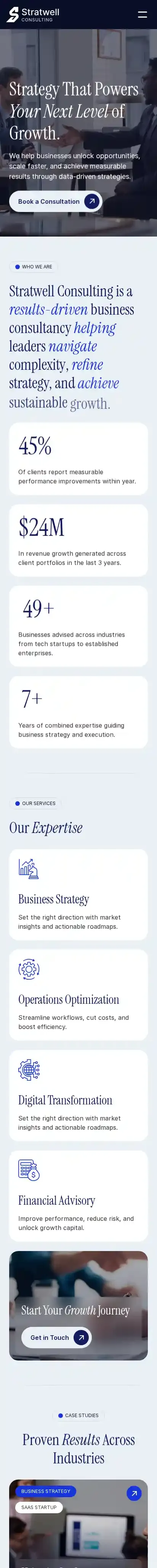 Stratwell home page on mobile