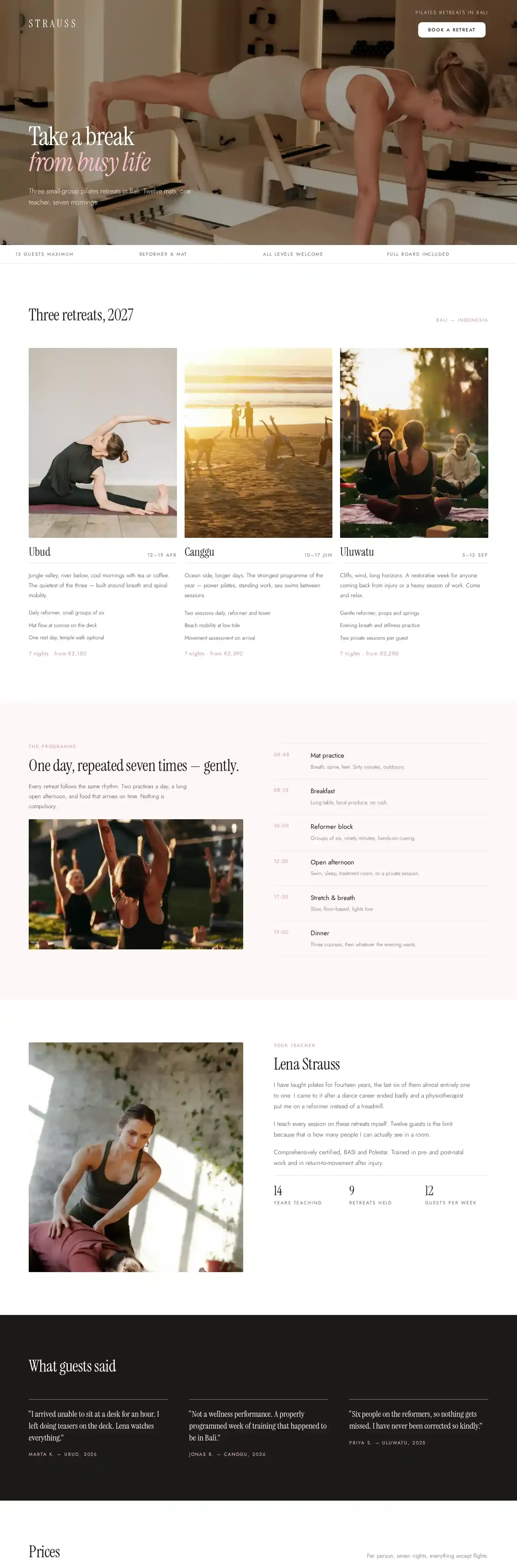 Strauss home page on desktop