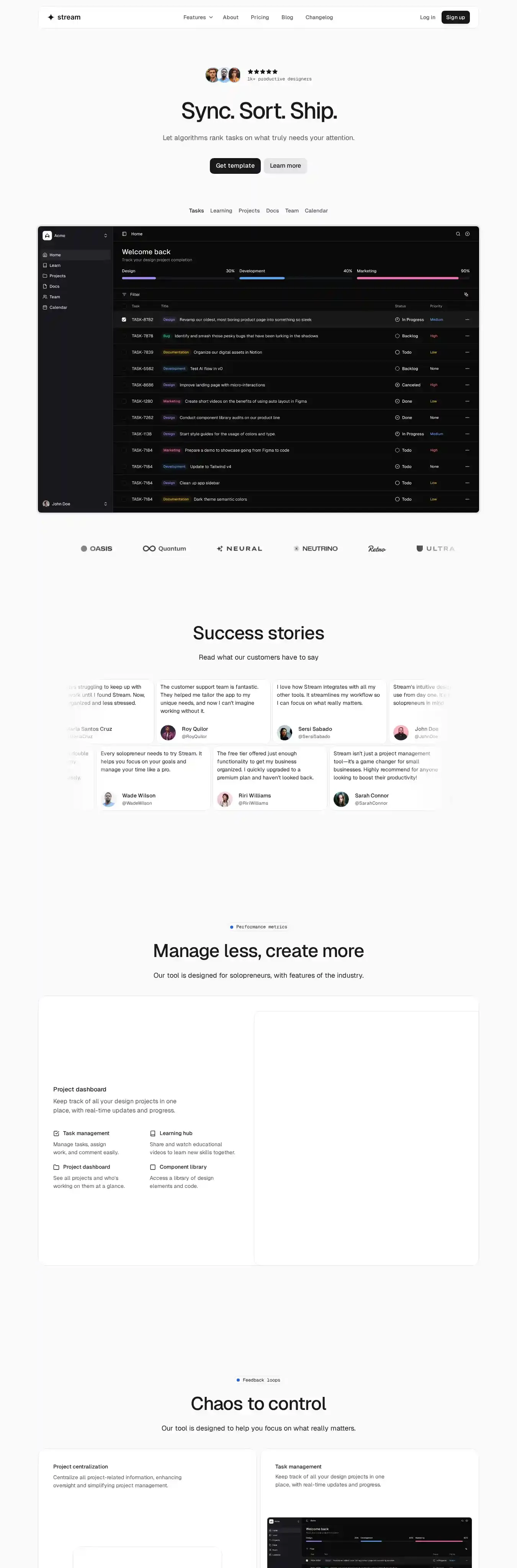 Stream home page on desktop