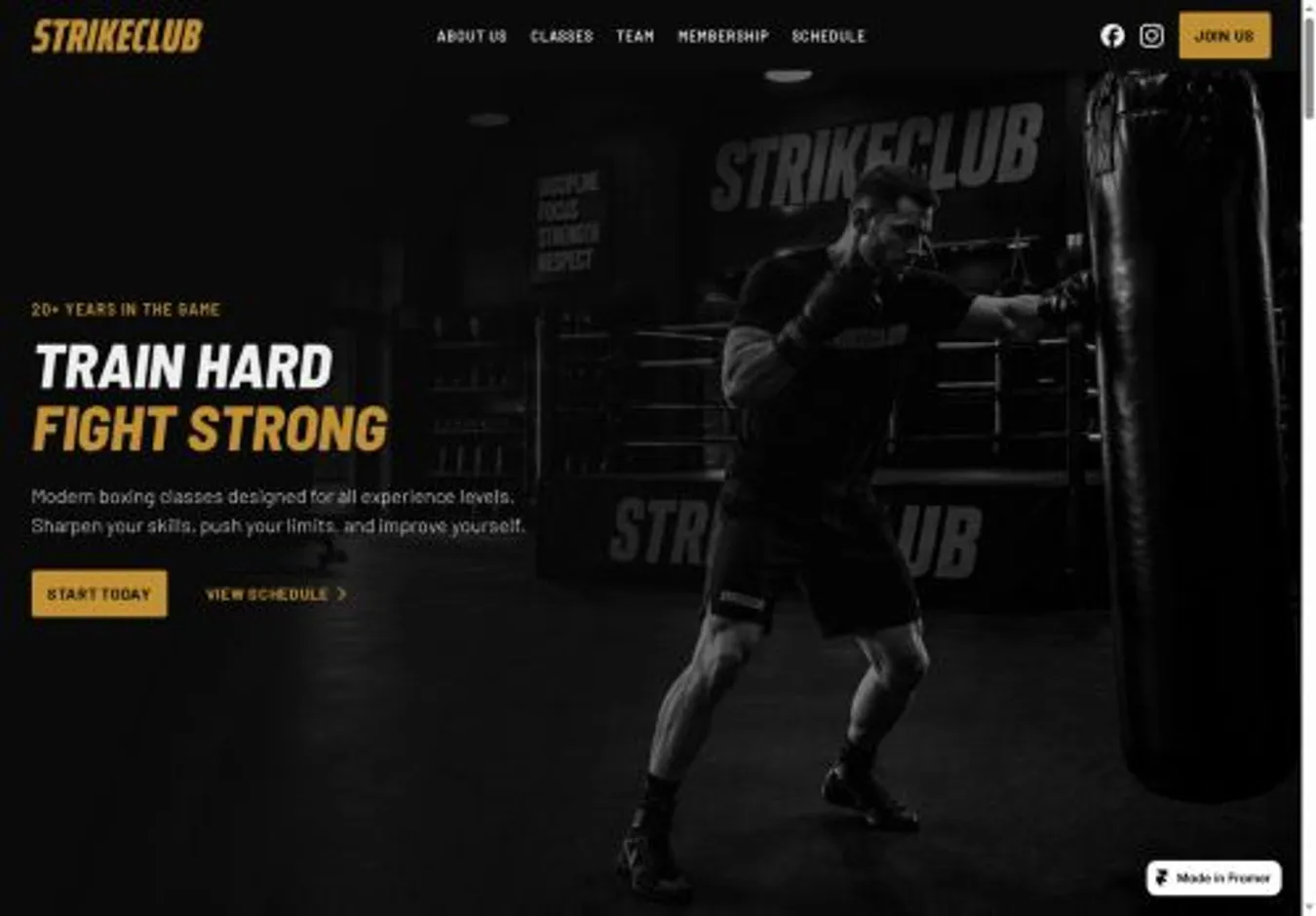 Strikeclub home page on desktop