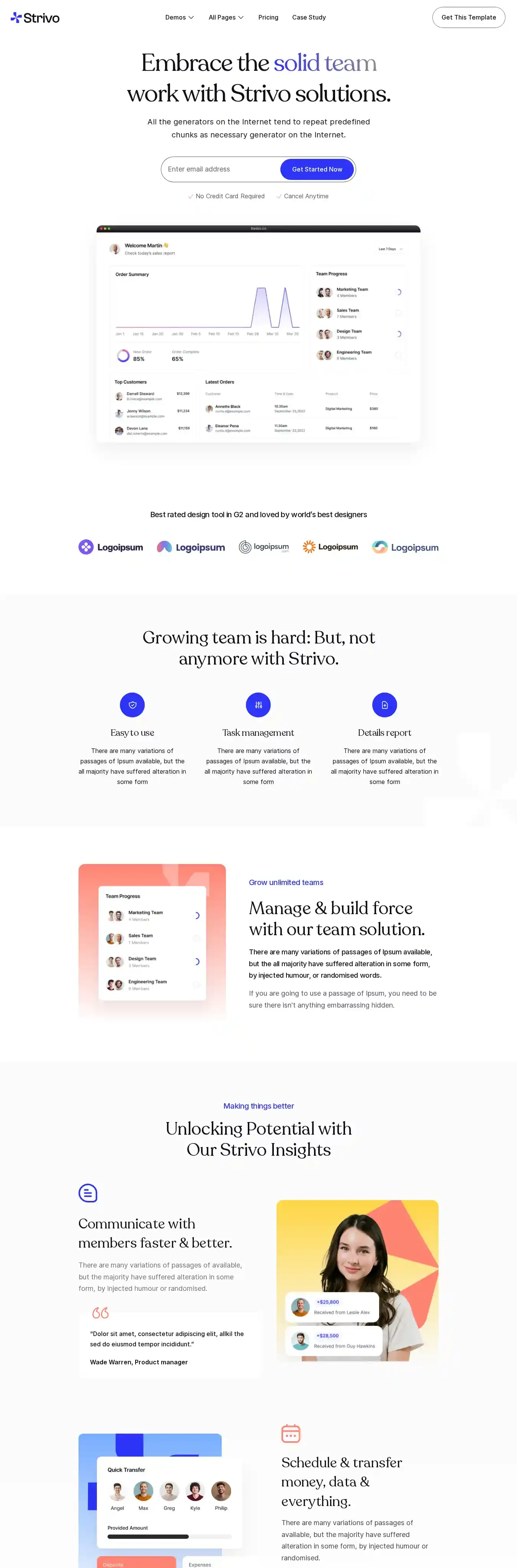 Strivo home page on desktop
